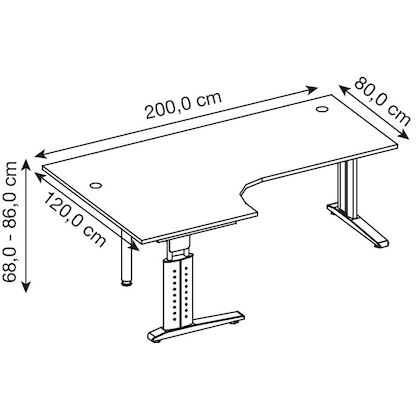 Artikelbild 2 für HAMMERBACHER Haziender höhenverstellbarer Schreibtisch weiß L-Form, C-Fuß-Gestell weiß 200,0 x 80,0/120,0 cm, Artikelnummer 791913