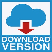 Download-Symbol mit blauer Wolke und rotem Pfeil nach unten, darunter der Schriftzug: Download Version.