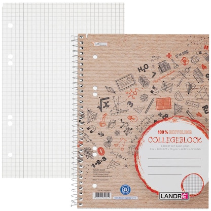 Artikelbild für LANDRÉ® Collegeblock Recycling Kleinformat kariert DIN A5 Innenrand, 1 St., Artikelnummer 703452