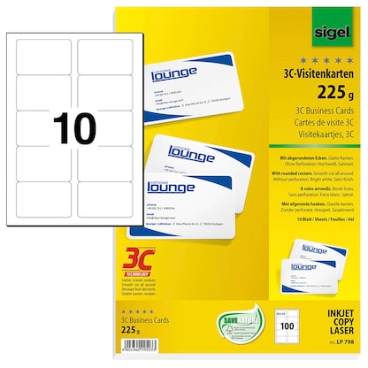 Artikelbild für SIGEL Visitenkarten LP798 satiniert weiß 225 g/qm, 100 St., Artikelnummer 780494