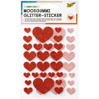 Artikelbild für folia Moosgummi Glitter-Sticker HEARTS LOVE rot, hellrosa 50 St., Artikelnummer 692826