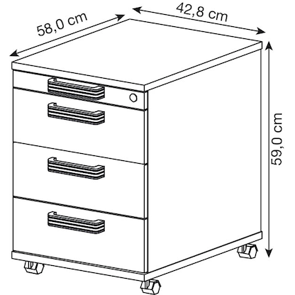 Artikelbild 2 für HAMMERBACHER Haziender Rollcontainer weiß 4 Auszüge 42,8 x 58,0 x 59,0 cm, Artikelnummer 792135