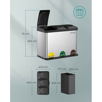 Artikelbild 9 für SONGMICS Mülltrenner 3x 15,0 l edelstahl, 1 St., Artikelnummer 262897