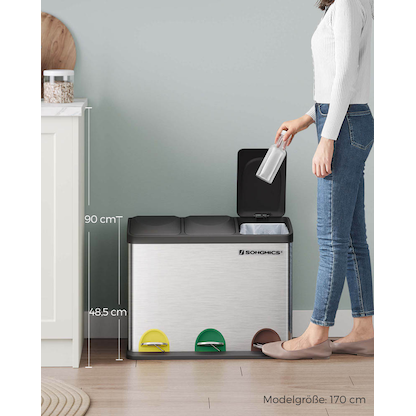 Artikelbild 10 für SONGMICS Mülltrenner 3x 15,0 l edelstahl, 1 St., Artikelnummer 262897