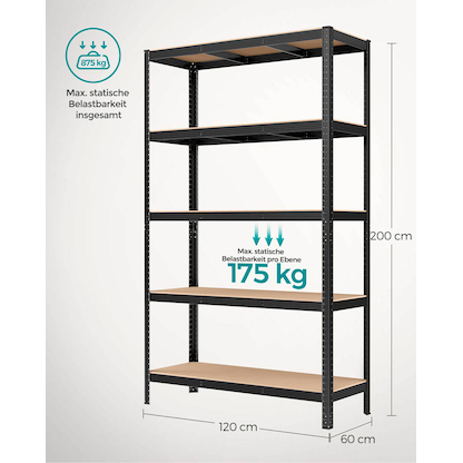 Artikelbild 4 für SONGMICS Schwerlastregal GLR060B01 schwarz 120,0 x 60,0 x 200,0 cm, Artikelnummer 290177