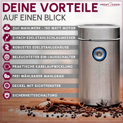 Artikelbild 10 für ProfiCook PC-KSW 1216 Kaffeemühle silber 150 W, Artikelnummer 299619