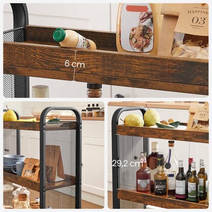 Artikelbild 9 für VASAGLE Servierwagen schwarz, vintagebraun 66,0 x 26,0 x 85,0 cm, Artikelnummer 759979