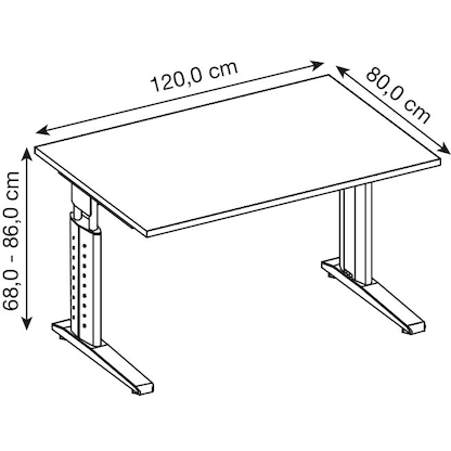 Artikelbild 2 für HAMMERBACHER Haziender höhenverstellbarer Schreibtisch weiß rechteckig, C-Fuß-Gestell weiß 120,0 x 80,0 cm, Artikelnummer 791780