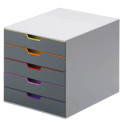Artikelbild 2 für DURABLE Schubladenbox VARICOLOR® dunkelgrau mit bunten Farblinien 760527, DIN A4 mit 5 Schubladen, 1 St., Artikelnummer 113985