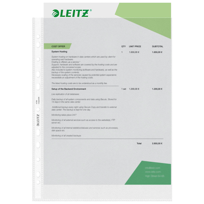 Artikelbild 3 für AKTION: LEITZ Prospekthüllen 4790 DIN A4 transparent genarbt 0,09 mm, 100 St., Artikelnummer 663957