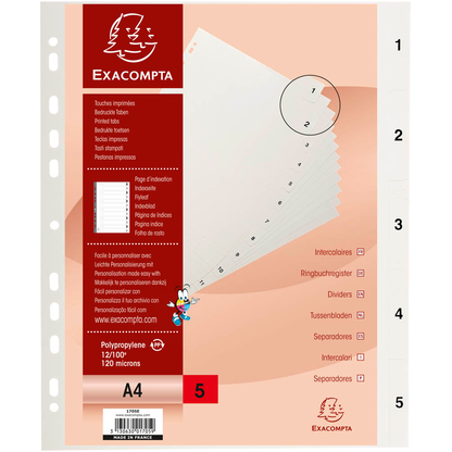 Artikelbild 2 für Exacompta Ordnerregister DIN A4 Vollformat 1-5 grau 5-teilig, 1 Satz, Artikelnummer 386344