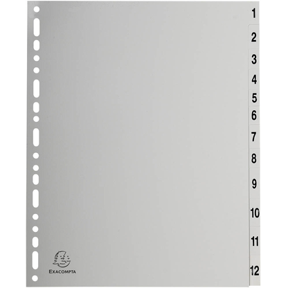 Artikelbild für Exacompta Ordnerregister DIN A4 Vollformat, Überbreite 1-12 grau 12-teilig, 1 Satz, Artikelnummer 385973