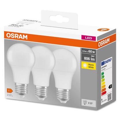 Artikelbild 3 für OSRAM LED-Lampen Base CLASSIC A60 Multipack E27 8,5 W matt, 3 St., Artikelnummer 144236