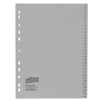 Artikelbild für office discount Ordnerregister DIN A4 Vollformat 1-31 grau 31-teilig, 1 Satz, Artikelnummer 839159