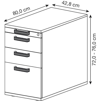 Artikelbild 3 für HAMMERBACHER Haziender Standcontainer weiß 4 Auszüge Kunststoff-Relinggriff silber 42,8 x 80,0 x 72,0 - 76,0 cm, Artikelnummer 836478