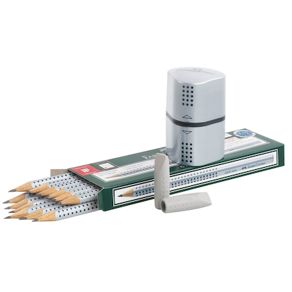 Artikelbild für FABER-CASTELL GRIP 2001 Bleistift-Set HB silber mit Radierer, 1 Set, Artikelnummer 887661