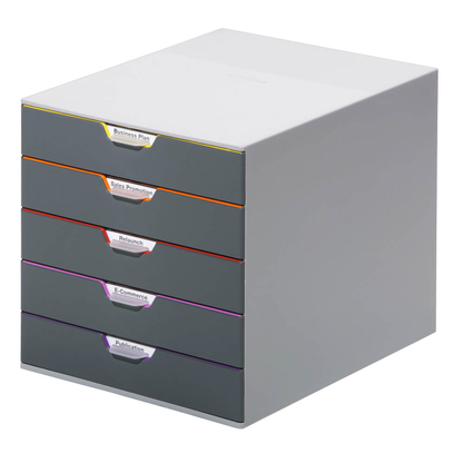Artikelbild 3 für DURABLE Schubladenbox VARICOLOR® dunkelgrau mit bunten Farblinien 760527, DIN A4 mit 5 Schubladen, 1 St., Artikelnummer 113985