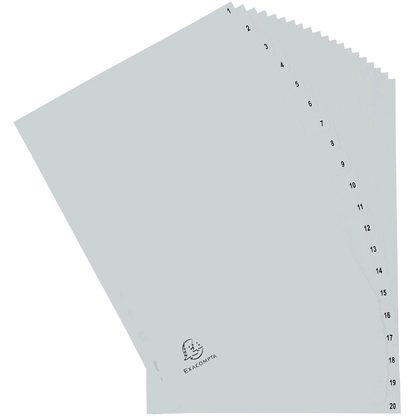 Artikelbild 2 für Exacompta Ordnerregister DIN A4 Vollformat 1-20 grau 20-teilig, 1 Satz, Artikelnummer 385961