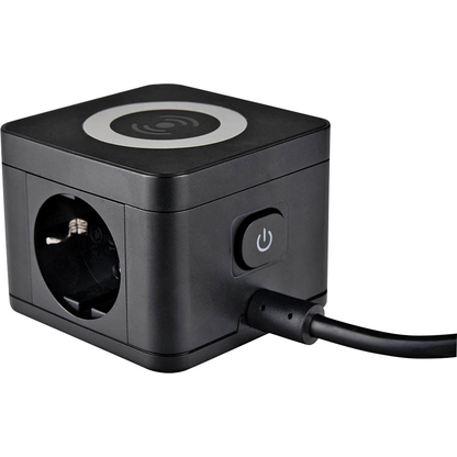 Artikelbild für as-Schwabe QI-Wireless Ladestation 2-fach Steckdosenturm 1,5 m schwarz mit USB-Buchse, Artikelnummer 973014