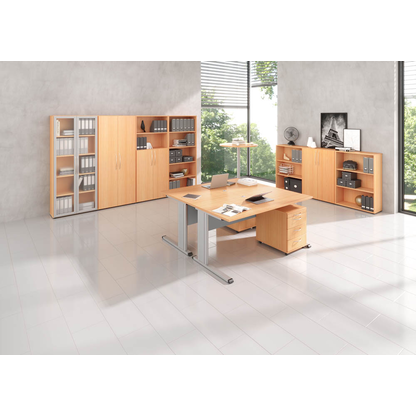 Artikelbild 4 für HAMMERBACHER Inader Schreibtisch buche rechteckig, C-Fuß-Gestell silber 160,0 x 80,0 cm, Artikelnummer 842056