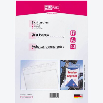 Artikelbild für VELOFLEX Sichttaschen DIN A4 glasklar glatt 0,14 mm, 10 St., Artikelnummer 751531
