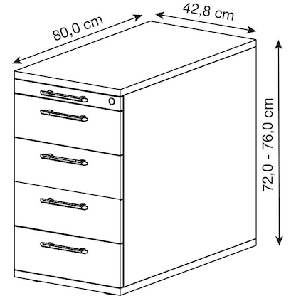 Artikelbild 2 für HAMMERBACHER Prokura Standcontainer nussbaum 5 Auszüge Kunststoff-Stangengriff silber 42,8 x 80,0 x 72,0 - 76,0 cm, Artikelnummer 971036