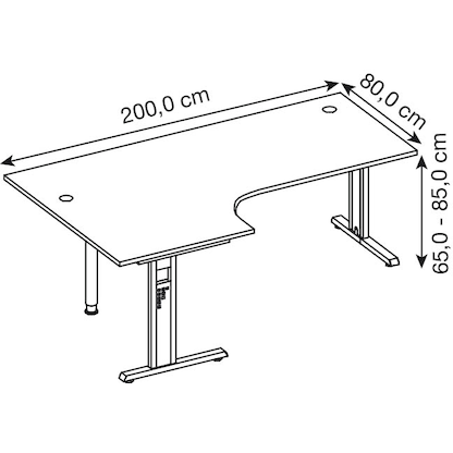 Artikelbild 3 für HAMMERBACHER Gradeo höhenverstellbarer Schreibtisch weiß L-Form, C-Fuß-Gestell silber 200,0 x 80,0/120,0 cm, Artikelnummer 443404
