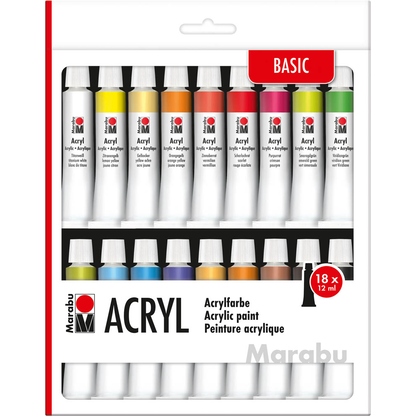 Artikelbild für Marabu Basic Acrylfarben farbsortiert 18 x 12,0 ml, 18 St., Artikelnummer 222629
