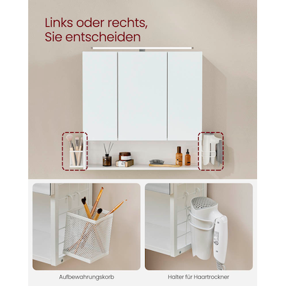 Artikelbild 6 für VASAGLE Spiegelschrank weiß 70,0 x 14,5 x 70,0 cm, Artikelnummer 438829