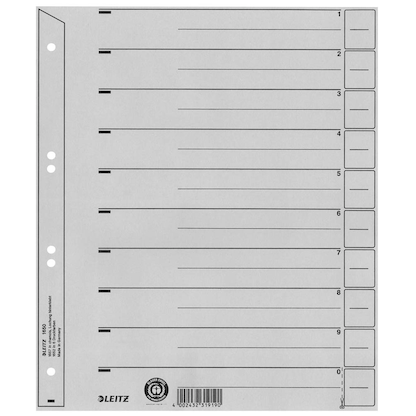 Artikelbild für LEITZ Trennblätter 1650 DIN A4 1-0 grau, 200 g/qm, 100 St., Artikelnummer 781039