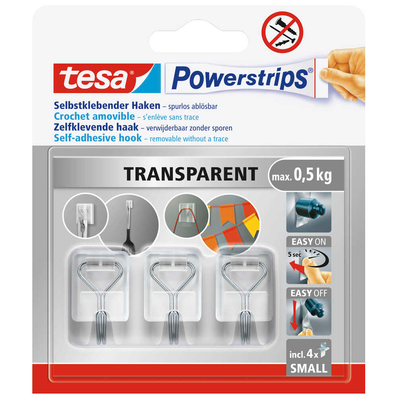 tesa Powerstrips Klebehaken für max. 0,5 kg, 3,5 x 6,0 cm, 3 St