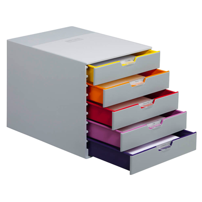 Artikelbild für DURABLE Schubladenbox VARICOLOR® dunkelgrau mit bunten Farblinien 760527, DIN A4 mit 5 Schubladen, 1 St., Artikelnummer 113985