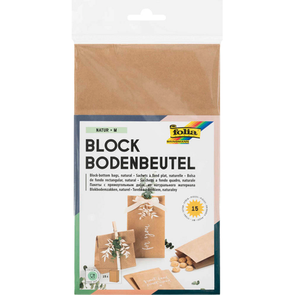 Artikelbild für folia Faltenbeutel M natur braun 12,0 x 21,0 cm, 15 St., Artikelnummer 963193