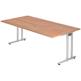 Artikelbild 1 für HAMMERBACHER Prokura Schreibtisch nussbaum rechteckig, C-Fuß-Gestell silber 200,0 x 100,0 cm, Artikelnummer 639265