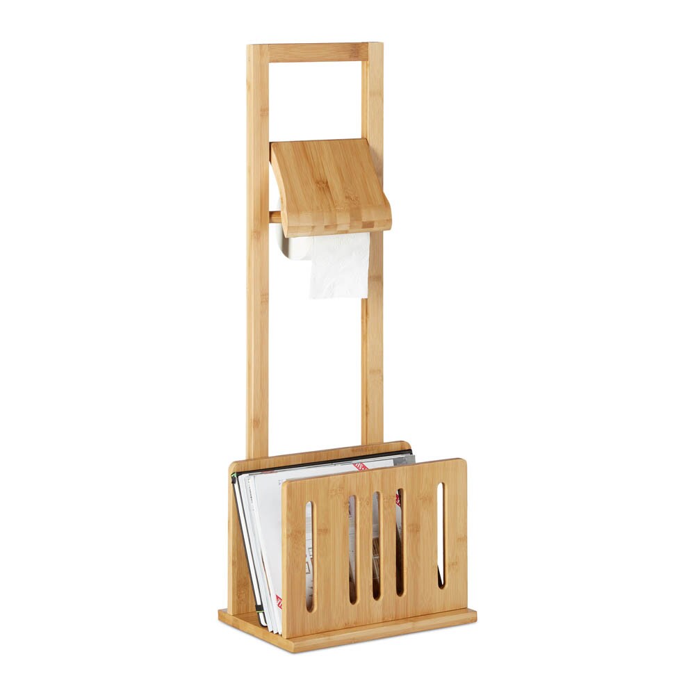 Toilettenpapierhalter Aus Holz Mit Ablage - Rustikaler Design, Gewaschen-weiß, Schwarze Metallstange, Einfach Zu Montieren