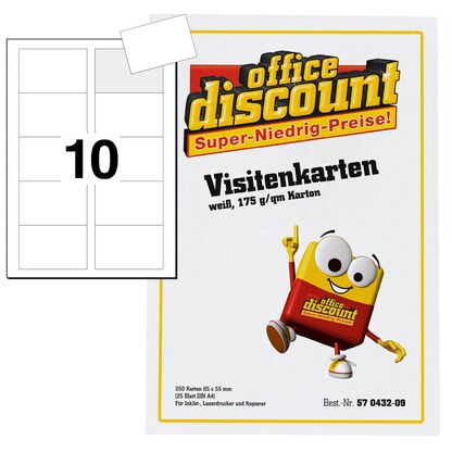 Artikelbild für office discount Visitenkarten matt weiß 195 g/qm, 250 St., Artikelnummer 570440