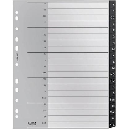 Artikelbild für LEITZ Ordnerregister recycle 1207 DIN A4 Vollformat, Überbreite A-Z schwarz 20-teilig, 1 Satz, Artikelnummer 304354