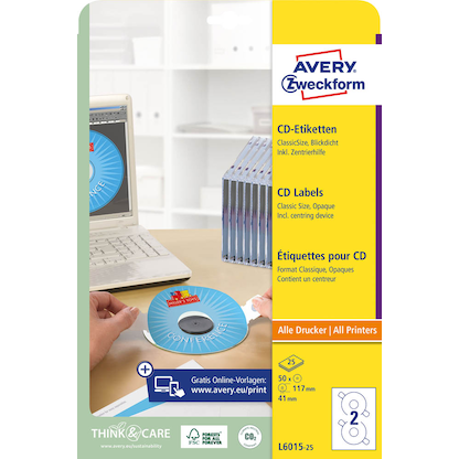 Artikelbild 3 für AVERY Zweckform CD-Etiketten L6015-25 weiß, 50 Etiketten , Artikelnummer 345280