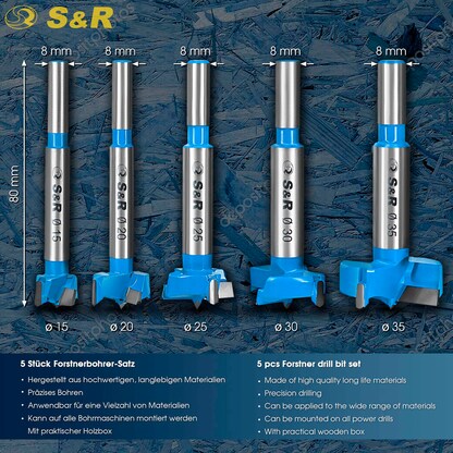 Artikelbild 3 für S&R Holzbohrer-Set, 5-tlg.: 15, 20, 25, 30, 35 mm, Artikelnummer 390407