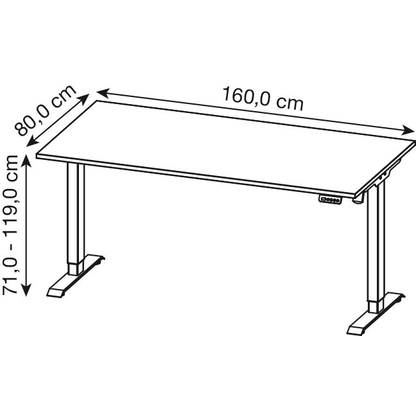 Artikelbild 2 für GERMANIA Profi 3.0 höhenverstellbarer Schreibtisch lichtgrau rechteckig, T-Fuß-Gestell silber 160,0 x 80,0 cm, Artikelnummer 728976