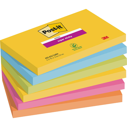 Artikelbild für Post-it® Super Sticky Notes Carnival Haftnotizen extrastark 6556SR farbsortiert, 6 Blöcke, Artikelnummer 202097
