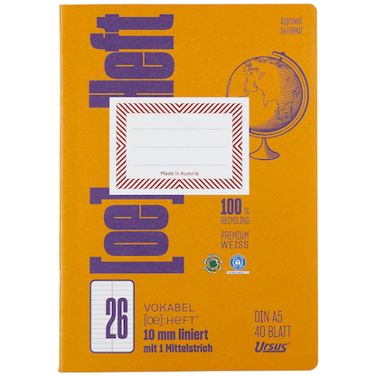 Artikelbild 2 für Ursus Vokabelheft OE Recycling Lineatur 26 liniert DIN A5 ohne Rand, 40 Blatt, 1 St., Artikelnummer 882742