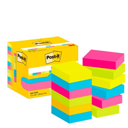 Artikelbild für Post-it® Energetic Collection Haftnotizen 653TFEN farbsortiert, 12 Blöcke, Artikelnummer 679290