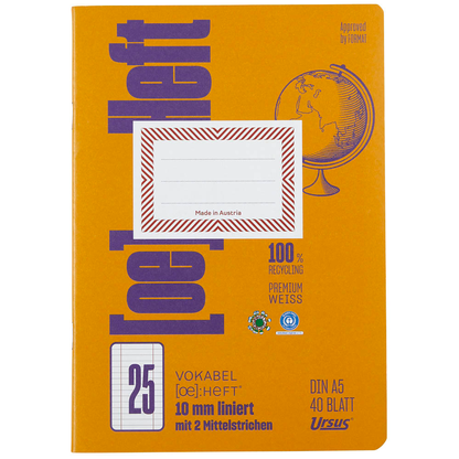 Artikelbild 2 für Ursus Vokabelheft OE Recycling Lineatur 26 liniert DIN A5 ohne Rand, 40 Blatt, 1 St., Artikelnummer 882773