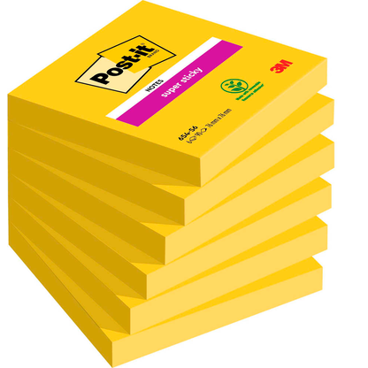 Artikelbild für Post-it® Super Sticky Notes Haftnotizen extrastark 654-S6 gelb, 6 Blöcke, Artikelnummer 442087
