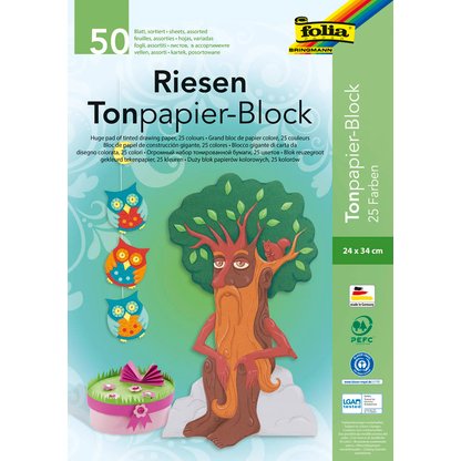 Artikelbild für folia Tonpapier Riesen-Block farbsortiert 130 g/qm 50 Blatt, Artikelnummer 481628