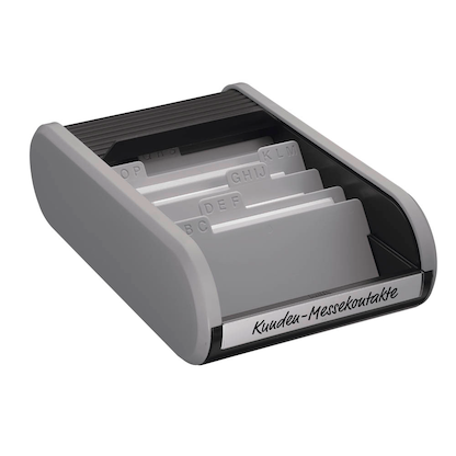 Artikelbild 2 für helit Visitenkartenbox lichtgrau/schwarz, für bis zu 300 Visitenkarten, Artikelnummer 138248