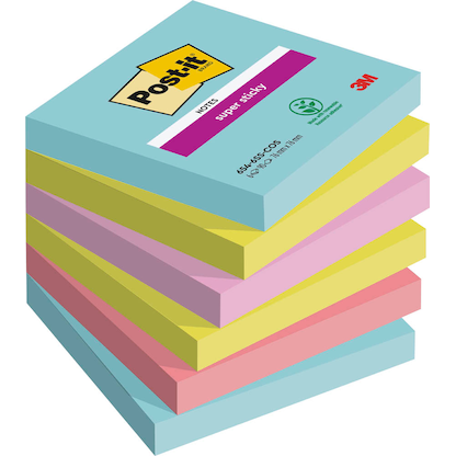 Artikelbild für Post-it® Super Sticky Cosmic Haftnotizen extrastark farbsortiert, 6 Blöcke, Artikelnummer 308142