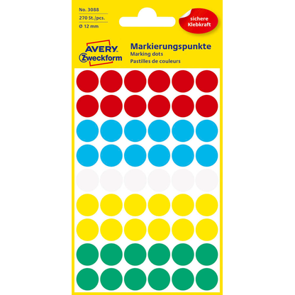 Artikelbild für AVERY Zweckform Klebepunkte 3088 farbsortiert Ø 12,0 mm, 270 St., Artikelnummer 816013