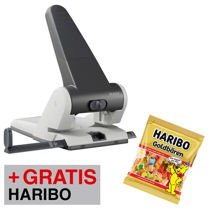 Artikelbild für AKTION: LEITZ Registraturlocher 5180 schwarz, 1 St. + GRATIS HARIBO GOLDBÄREN, 175 g, Artikelnummer 438139